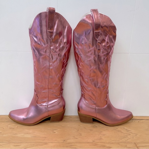 Pink Metallic Cowgirl Boots 8 Heeled Tall Barbie Pink Western Heeled Boot - Picture 5 of 9
